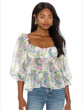 For love & lemons meadow in lavender floral blouse